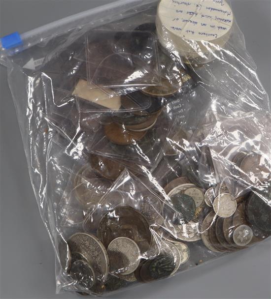 A collection of world coinage including early Georgian, Roman and other coins